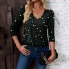 Women's Fashion Casual V-Neck Three-Quarter Sleeve Print Top