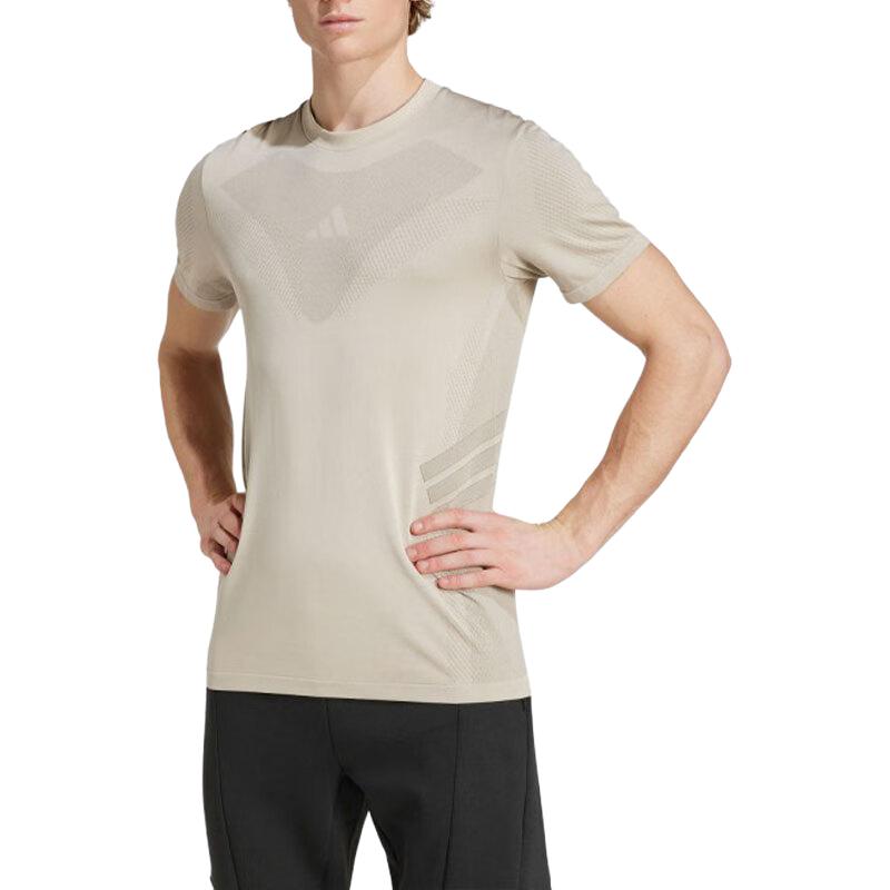 adidas SS25 Codzienny Wygodny Miękki Wszechstronny Pasiasty Oddychający Krótki Rękaw Koszulka Męskie Góry Khaki JN0569