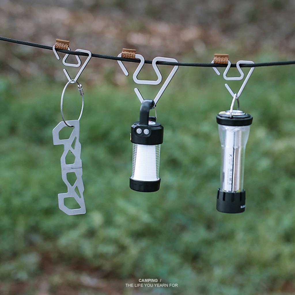 3 Pcs Outdoor Stainless Steel Hook Triangular Hanger Safety Clip Anti Slide Multifunctional for Camping Hiking L