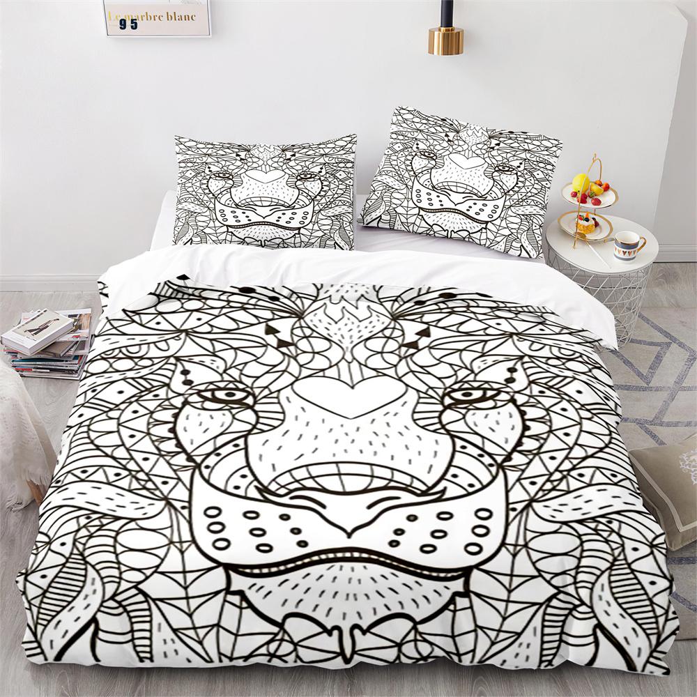 Lion Duvet Cover Set Cartoon Pattern Wild Animal Lion Cute Style Full Size Bedding Set Polyester Comforter Cover With Pillowcase