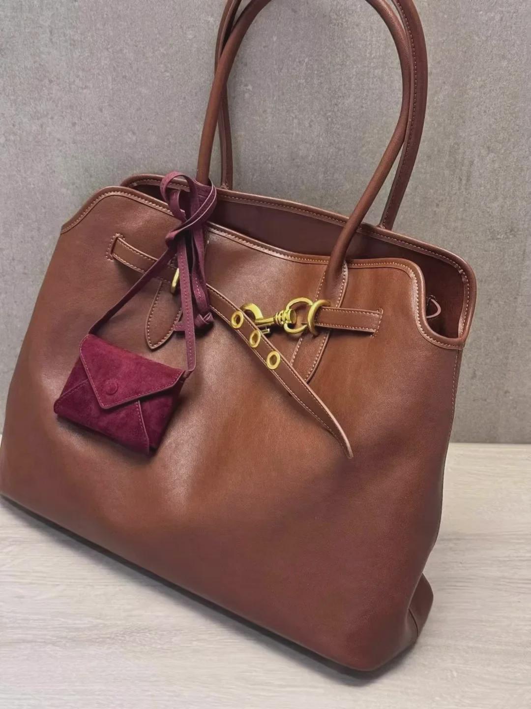 

Винтажная сумка-тоут Bowling из воловьей кожи - сумка на плечо и подмышку 39x30x14cm коричневый