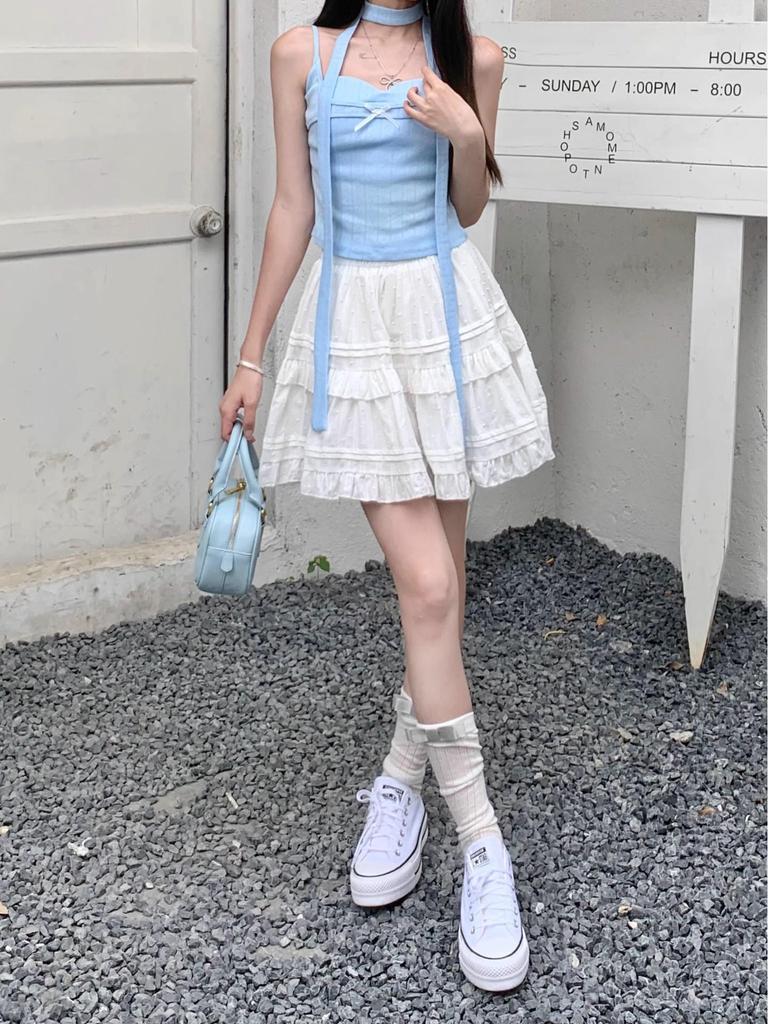 Summer 2025 Women's High-Waist White A-Line Puffy Skirt - Anti-Exposure, Hip-Wrapped Design