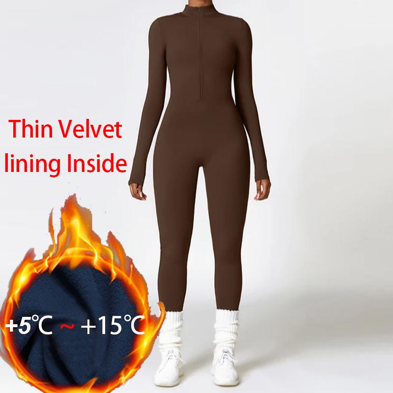 Winter Plush Yoga Jumpsuits Warm Fleece Women's Tracksuits Fitness Overalls Long Sleeves Cycling Bodysuit One-Piece Sports Suit