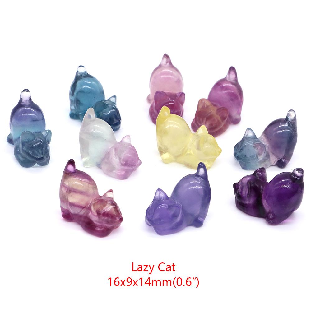 Natural Fluorite Crystals Mini Cartoon Animal Statue Reiki Healing Stones Carved Gemstone Crafts Home Decoration Ornament Gifts