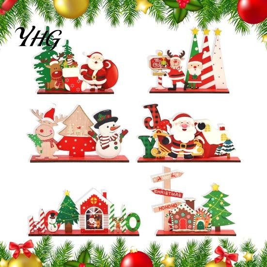 DIY Assembly Xmas Decor Wooden Christmas Ornaments, Tabletop Decoration with Santa Claus Snowman Elk Tree Designs for Home Holiday Party And