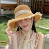 Women'S Wide Brim Lace Straw Hat Beach Hollow-Out Sun Cap For Seaside Vacation