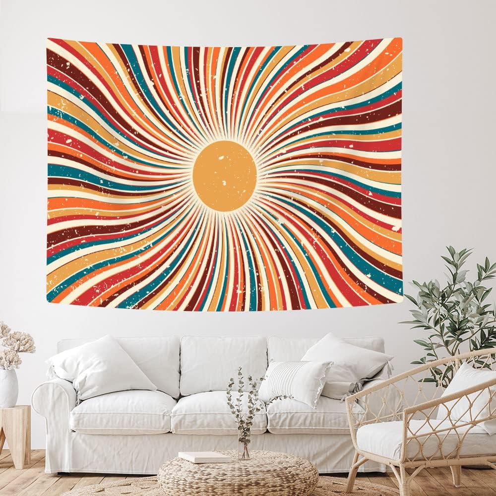 Vintage Sun Tapestry Aesthetic Boho Tapestries Abstract Retro 70s Rainbow Minimal Geometric Grunge Art Print Hippie Bohemian Decor Mid Century Modern