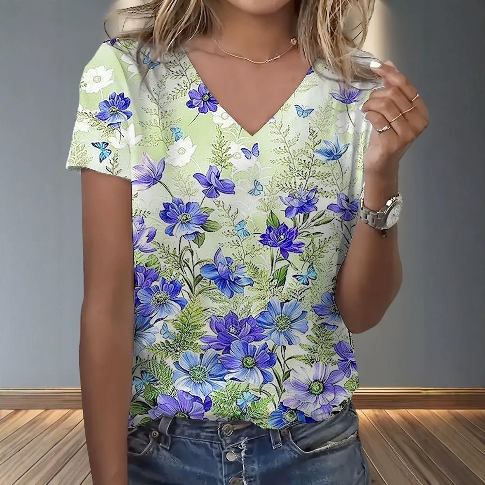 Women s Versatile V-Neck Top Casual Loose Short Sleeve Fashion T-Shirts Women’s S