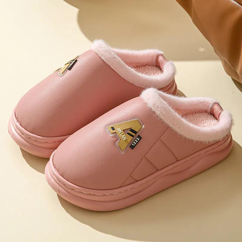 

WTEMPO Пара теплых тапочек из искусственной кожи на толстом плоском каблуке, закрытый носок, осенне-зимние хлопковые домашние плюшевые тапочки 36-37 розовый