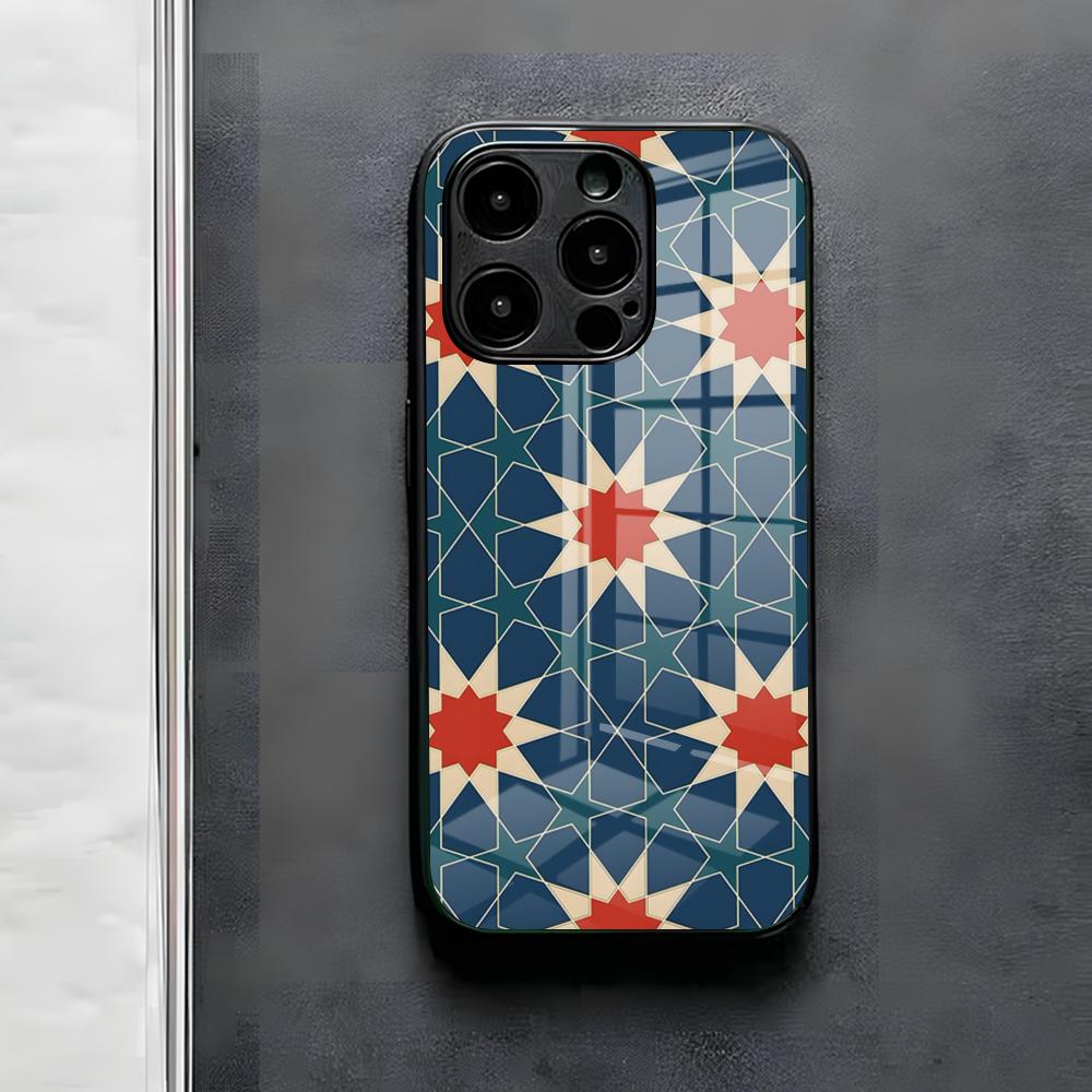 Muted Moroccan Mosaic Tiles Phone Case For IPhone 17 Air 16 E Pro Max 15 14 13 Mini 12 Pro 11 Max Plus Black Glass Cover