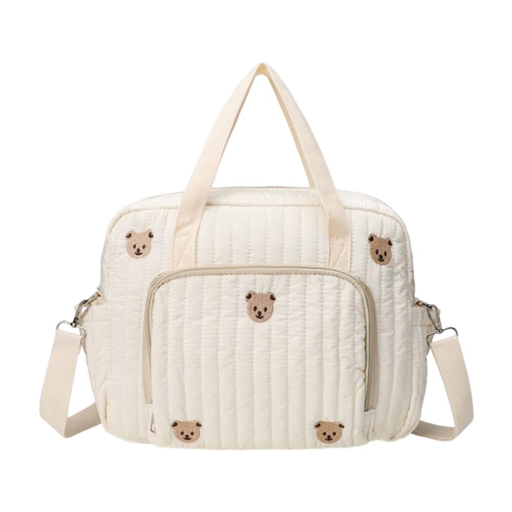 Bear/Flower Quilted Mommy Bag Multifunctional Utility Tote Bag Cotton Crossbody Maternity Bag Adjustable Strap Diaper Handbag