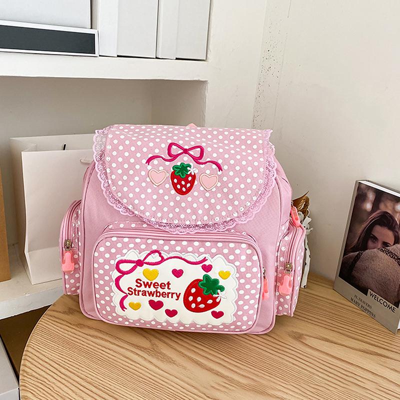 Pink Girl Embroidery Strawberry Children'S Schoolbag Student Birthday Gift Cartoon Backpack Book Bags Christmas  Year Gift