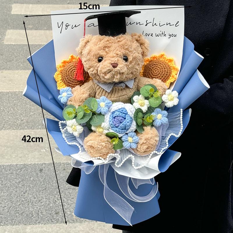 Crochet Flower Bouquet Graduation Bouquet Gifts Artificial Flower Handmade Sunflowers Teacher'S Day Mother'S Day Gifts
