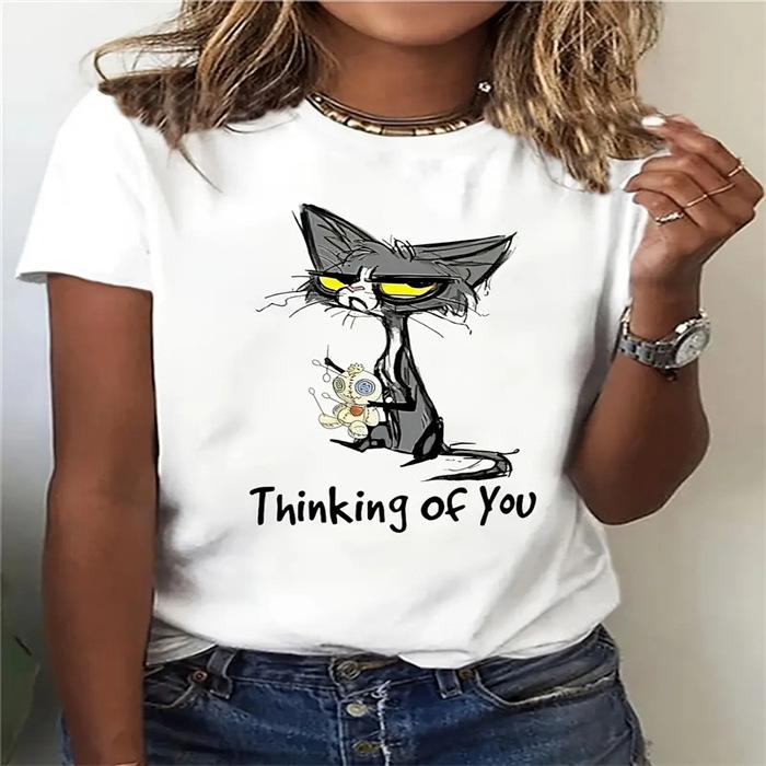 Sommer-T-Shirts mit Rundhalsausschnitt und Aufdruck, modisch, lässig, süß, kurzärmelig, für Damen, reine Baumwolle