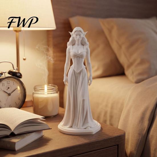 Elf Ears Women Statue 3D Printed Enchantress Figurine Carving PLA Ornament Sculpture Home Office Bookshelf Desktop Decoration Study Room