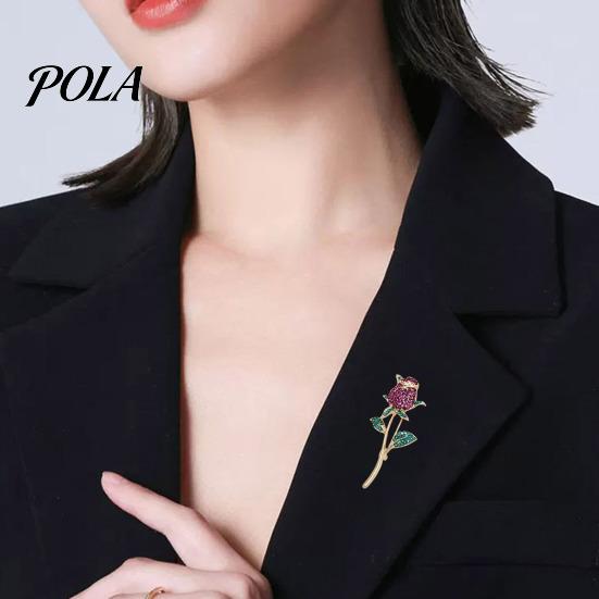 Rose Pin Suit Collar Pin, 3D Flower Shape Lapel with Rhinestones Brooch Inlaid, Electroplated Anti-Oxidation Versatile Badge for Coats Shirts