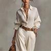 Cross-border foreign trade solid color women's clothing 2026 independent station long-sleeved button-up decorative shirt two-piece set women's 
