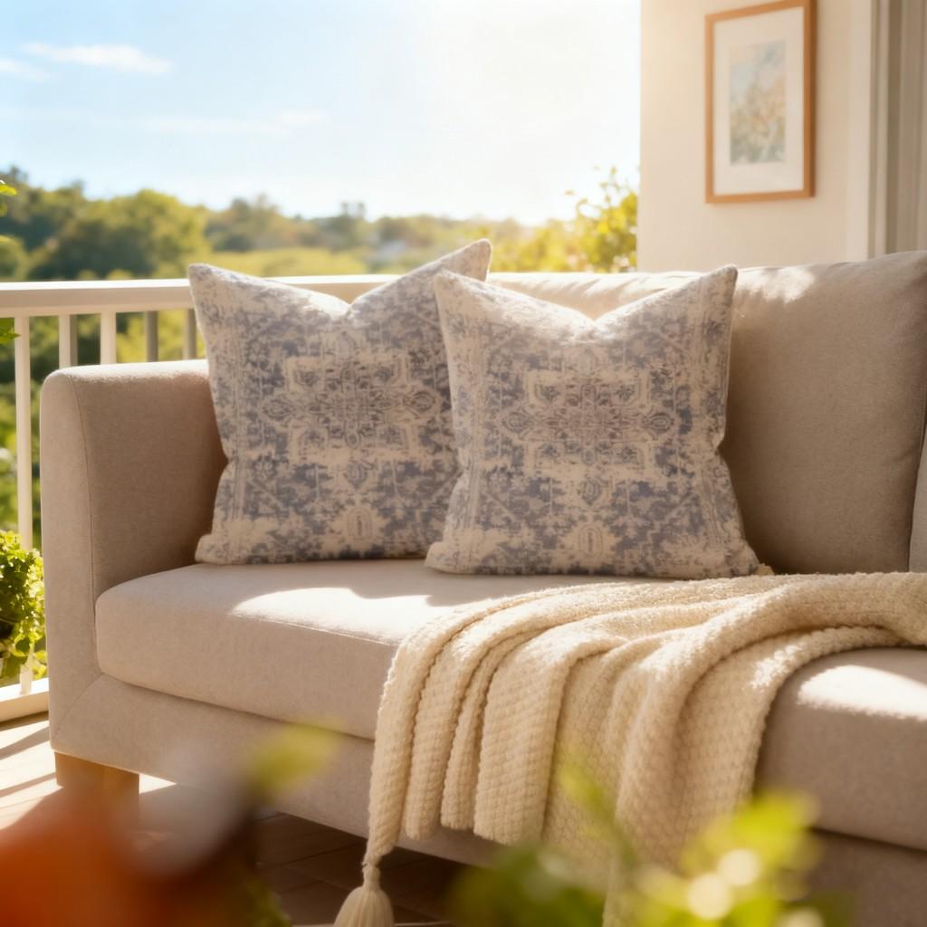 Boho Cushion Covers 18x18 Set of 2 Blue Throw Cushion Covers Outdoor Decorative Linen Cushion Covers for Couch Bed Sofa Cushion Boho Pillowcases