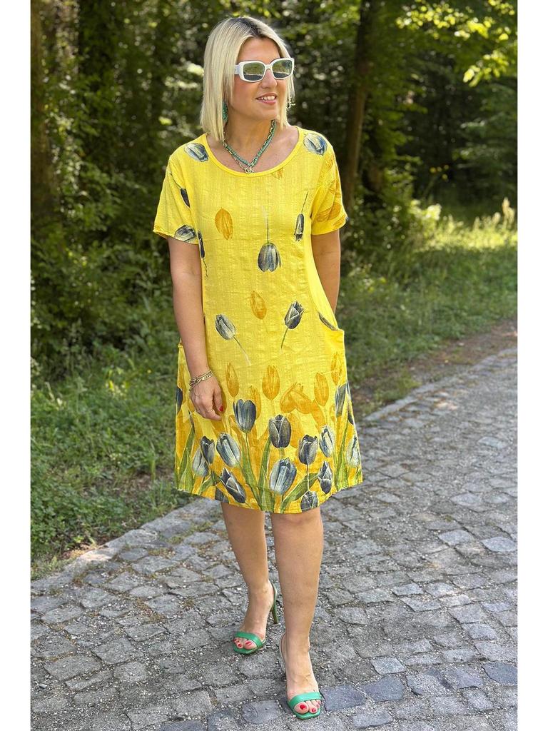 2025 Summer Floral Print Casual Loose Round Neck Dress