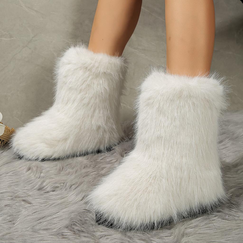 Fashion Winter Women Fluffy Faux Fox Fur Boots Woman Plush Warm Snow Boots Luxury Footwear Girls Furry Fur Bottes Fashion Winter Shoe