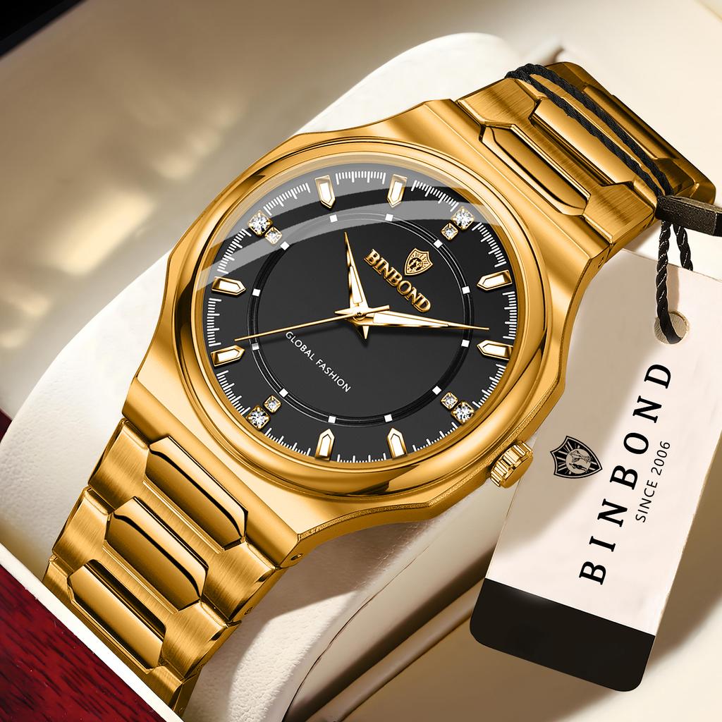 BINBOND Original Top Brand Men's Watches Luminous Waterproof Watch For Man Durable Stainless Steel Strap Luxury Reloj New
