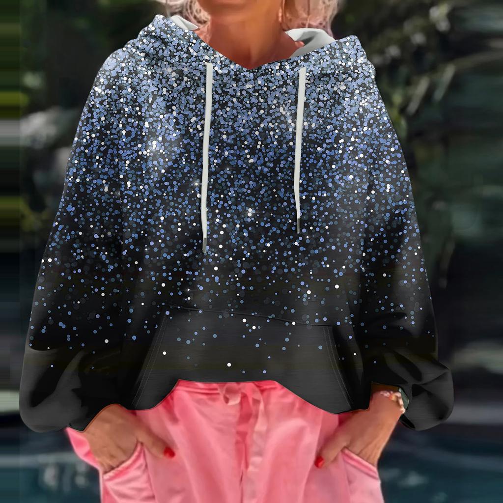 Women's Floral Print Loose Casual Long Sleeved Hooded Sweatshirt