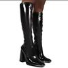 Nuove Stivali di Tendenza Femminili con Tacco Alto in Vernice Sopra il Ginocchio a Gamba Lunga Taglia Grande Stivali a Punta Quadrata Stivali da Donna con Zip Laterale Monocolore Stivali da Cavaliere