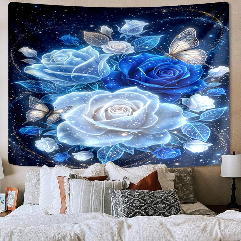 Glowing Butterflies And Roses Tapestry Room Decoration Wall Hanging for Living Room Bedroom, dormitory, Birthday and Christmas gifts