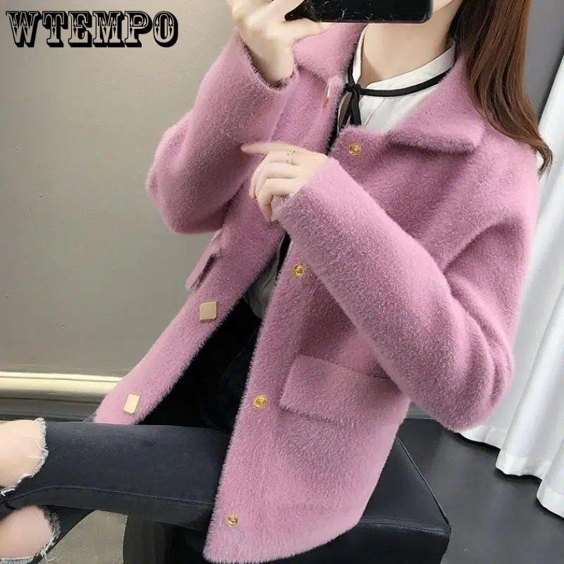 Imitation Mink Coat Women's Knitting Cardigan Casual  Loose Sweater Jacket Korean Warm Clothing In Autumn and Winter Outwear Top