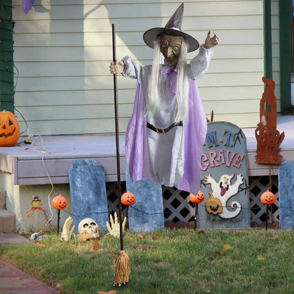 Halloween Animated Hovering Witch Animatronics with Terrifying Sounds and Lights Spooky Scary Decor for Home Outside Garden Yard