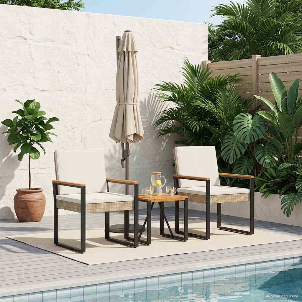 Garden Furniture Set 3 Pcs Beige and Cream Poly Rattan
