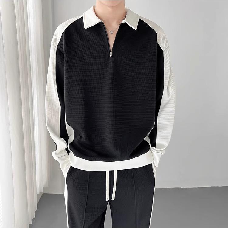 Danmo Spring Autumn Korean Fashion Patchwork Sweatshirt Elastic Casual Sweatpants Set Men Loose Comfortable Sporty Pullover Top Pants