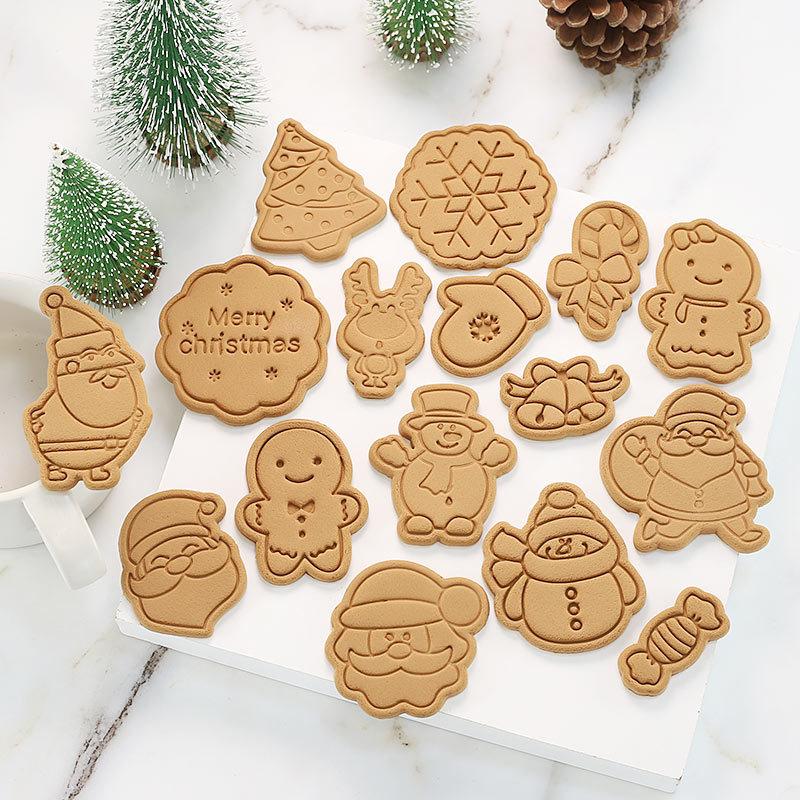 8Pcs DIY Christmas Cookie Cutter Set Xmas Cookie Mold 3D Cartoon Biscuit Mould Christmas Baking Mould Cookie Decorating Tools