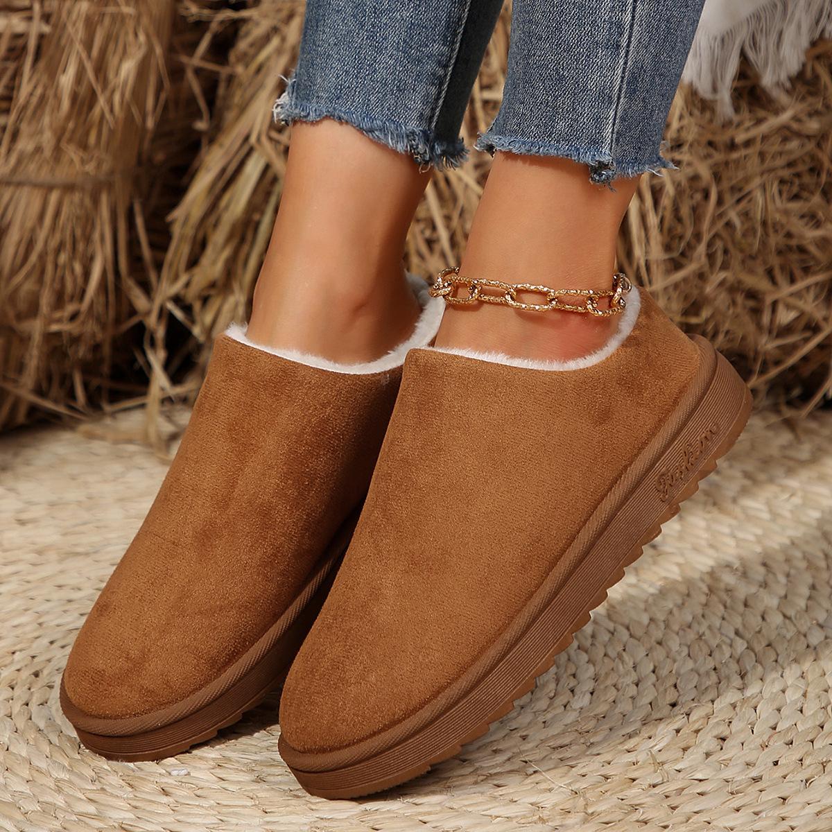 

Зимние женские ботинки Mao Mao, новая корейская версия, толстая подошва, короткие, с одной педалью, ленивые, большие, хлопковые ботинки 43 светло-коричневого