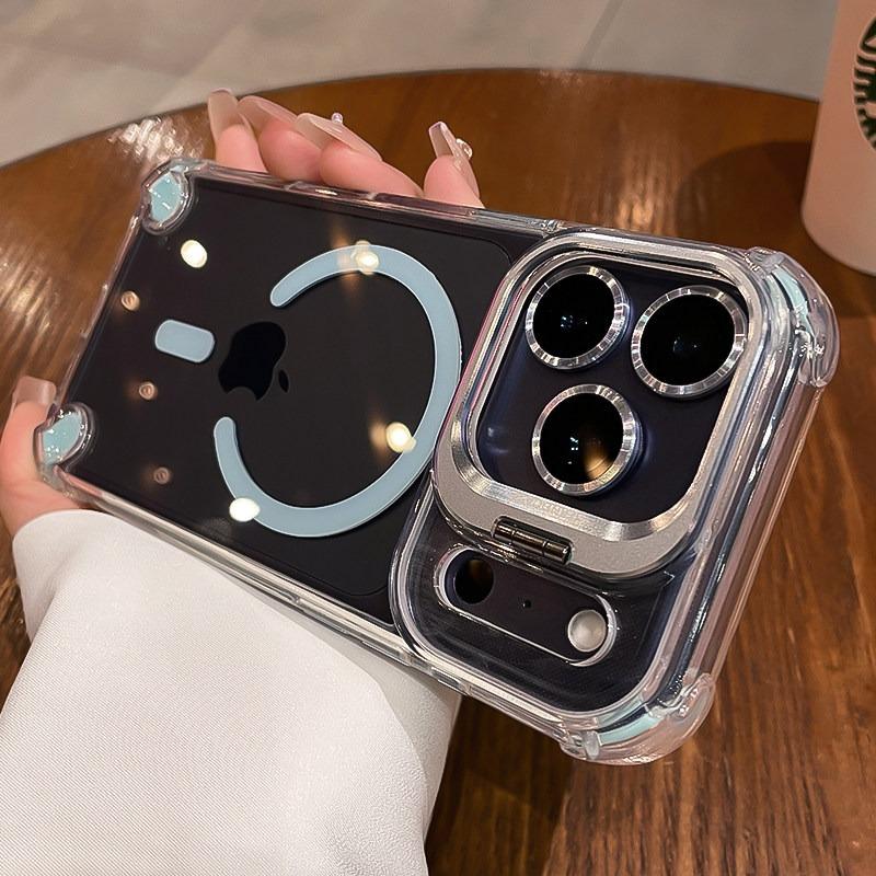 

Роскошный Магнитный Чехол Для Телефона Для iPhone 11 12 13 14 15 16 17 Pro Max Plus Air Magsafe Стеклянная Линза Подставка Защита Задние Чехлы Обложка iPhone 11 Pro Max