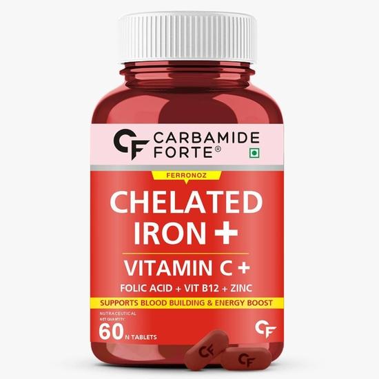 

Carbamide Forte Chelated Iron Supplement for Women and Men | Folic Acid Tablets for Pregnancy | 60 Veg Tablets for Hair Growth with Iron Bisglycinate