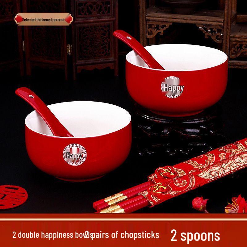 Wedding Tea Set: Red Cups, Lids, Bowls & Chopsticks for Celebrations