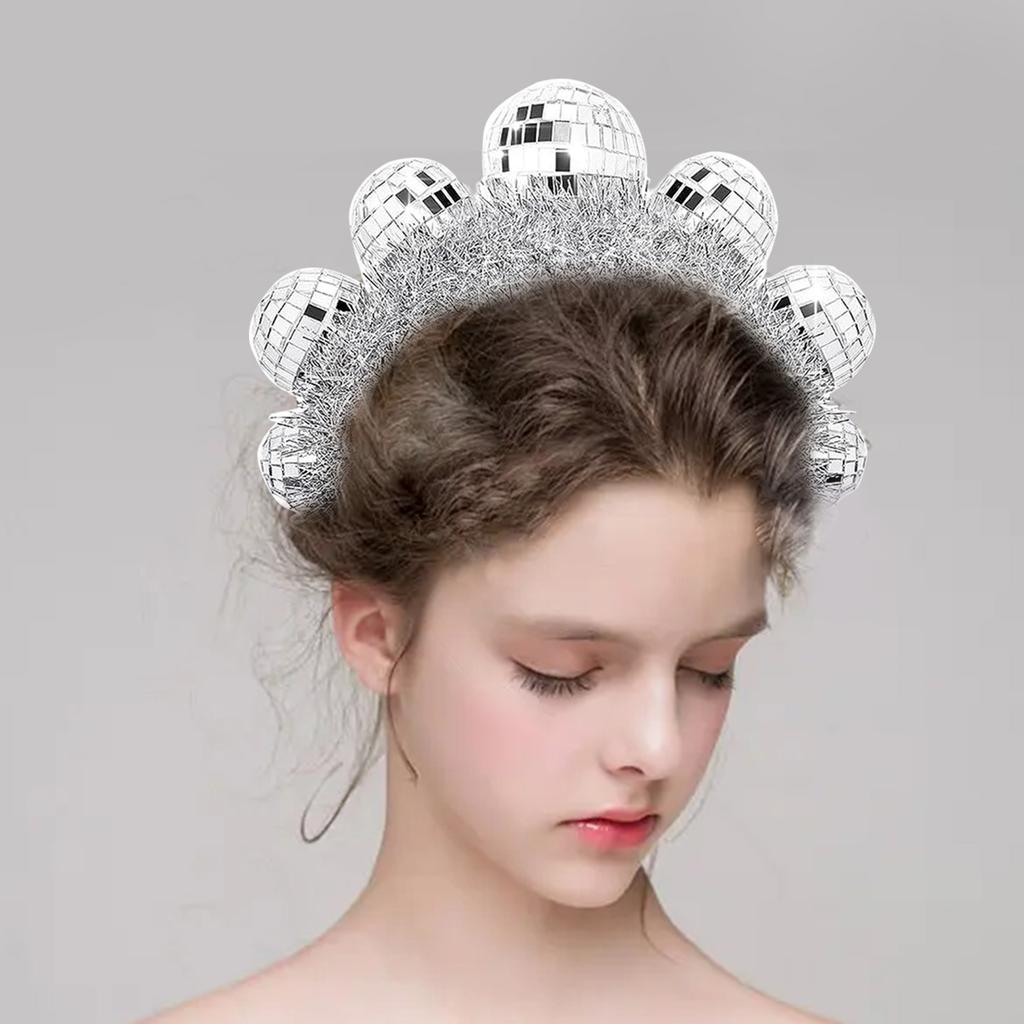 Adult Discoballs Headband MusicFestival Decorative Headdress 70s Party Vintage Hairhoop Cosplay Costume Head Accessories