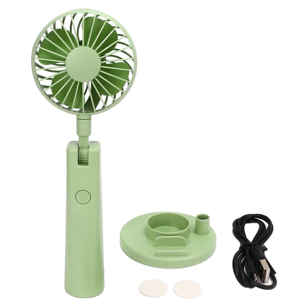 Portable Handheld Fan 3 Speed Wind Mini USB Rechargeable Fan with Cosmetic Mirror Phone Holder for Office Green