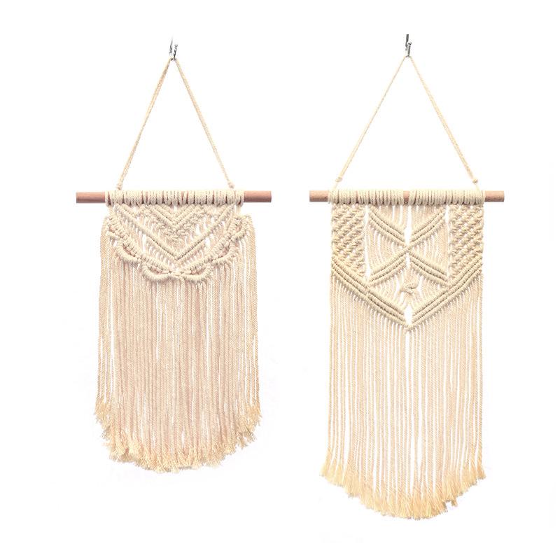 Bohemian Handwoven White Cotton Rope Tapestry - Retro Style Decorative Wall Hanging for Bedroom or Home
