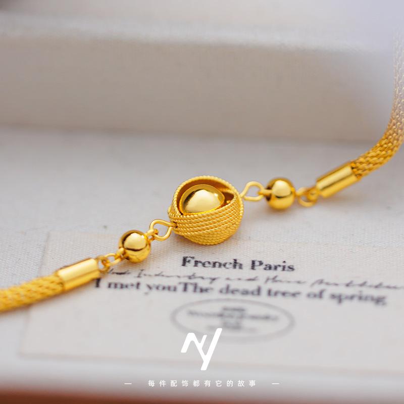 Palace Style 9999 24K Real Gold Braided Bird's Nest Transportation Bead Bracelet for Women 18k Gold Fashion High-end