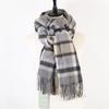 Joshua Ellis [Brand New] CPG51174 NEW CHECKS2/2TWILL Check Cashmere Fringe Scarf Light gray, black, aqua blue, beigeUsed