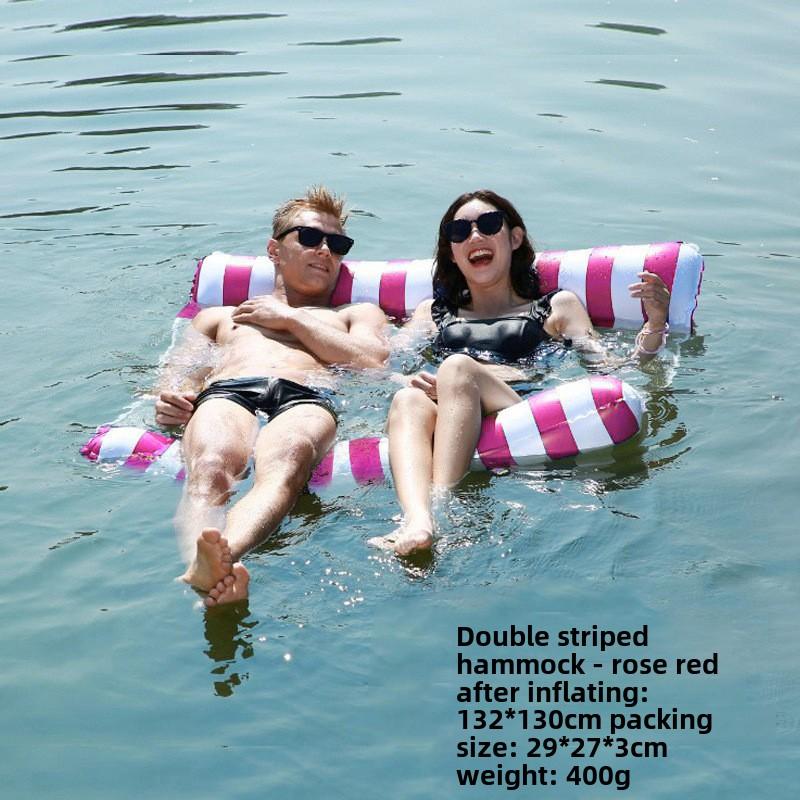 Summer Swim Foldable Striped Inflatable Lounge Hammock Stripe Swimming Pool Parties and Floating Mat Pool Toys Pool Inflatable
