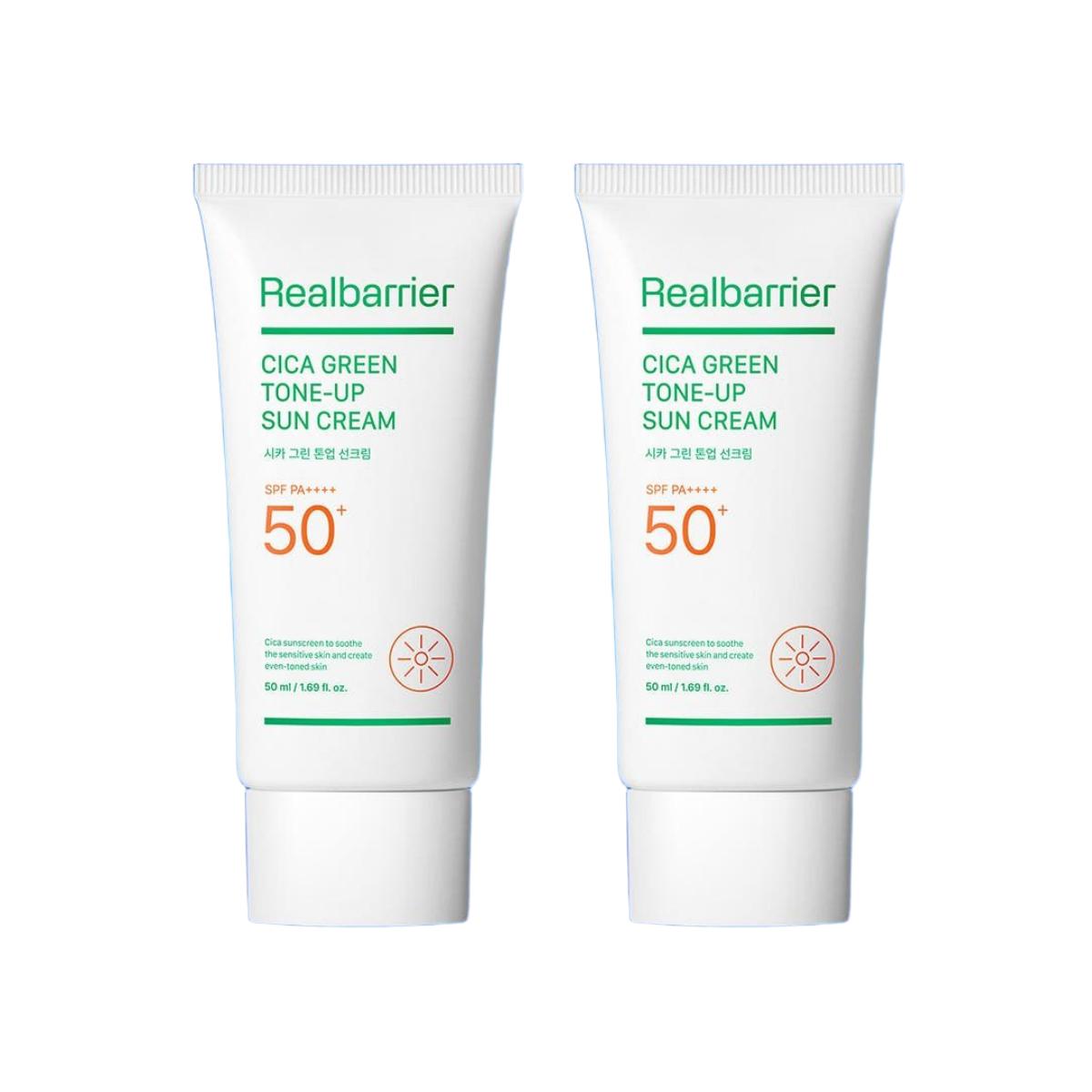 Real Barrier Cica Green Tone Up Sun Cream SPF 50+ PA++++ Redness Correcting & UV Protection Double Pack (50ml x 2ea)