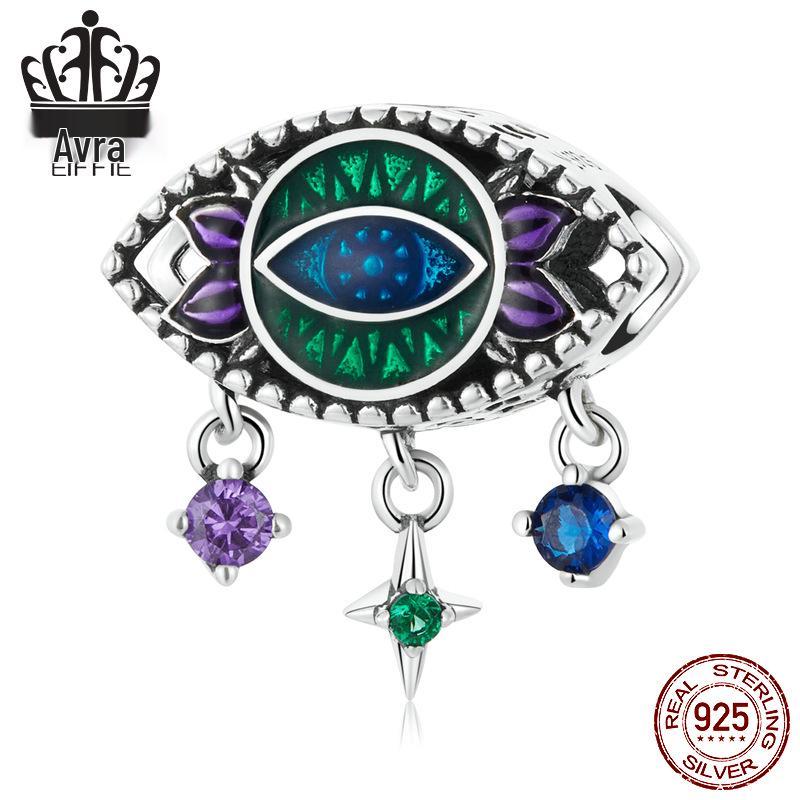 Avle S925 Sterling Silver Devil Eye Bracelet with Oil Drip Beads