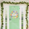 Wooden Easter Door Wreath for Bunny Eggs Porch Front Door Happy Easter Sign for Spring Window