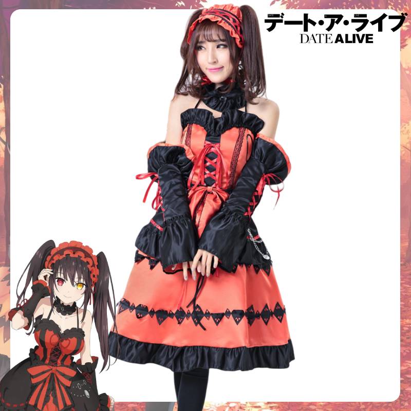 Date A Anime Live Tokisaki Kurumi Cosplaycostume Lolita Dress Girl Halloweensuit