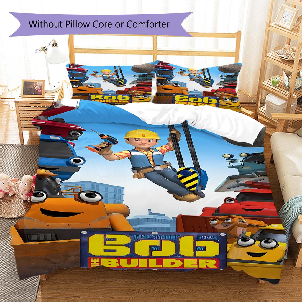 Bob the Builder Pattern Bedding,Quilt Set Quilt Cover Pillowcase Home Birthday Gift (1 * Duvet Cover + 2 * Pillowcase, Without Core)
