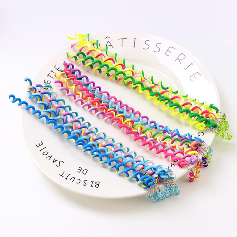 6PCS/Set Girls Cute Colorful Crystal Long Spiral Headbands Hair Bands Braid Hair Ornament Hairband Kids Fashion Hair Accessories