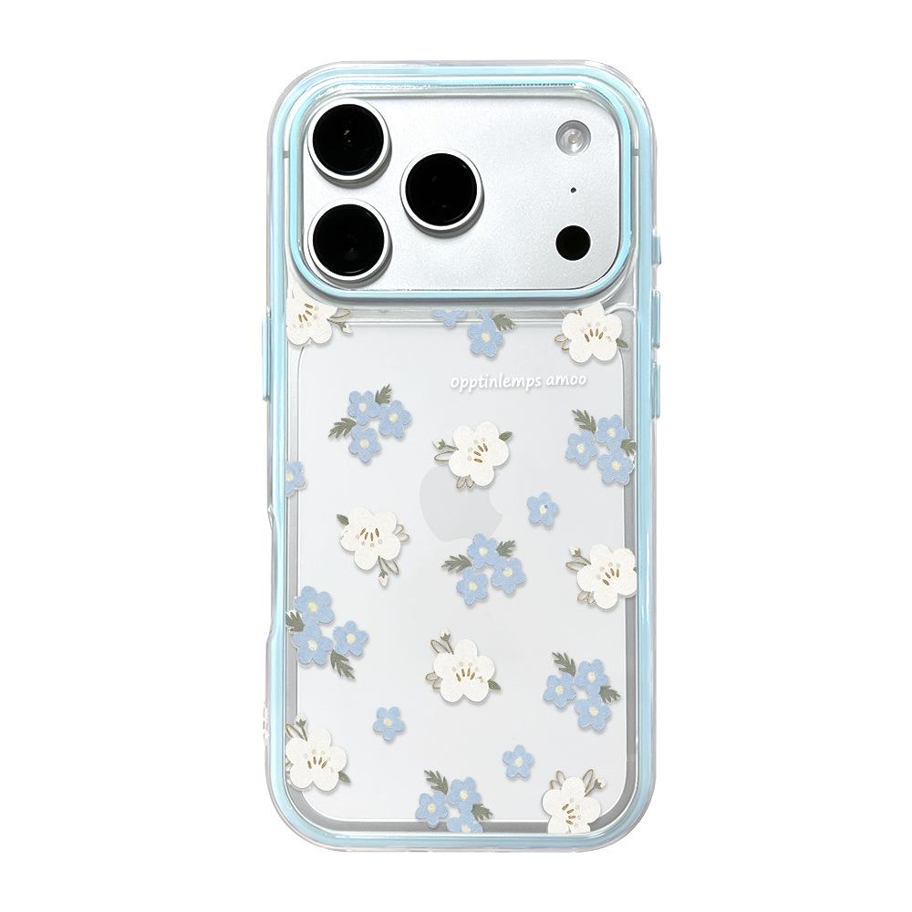 Blue Fresh Floral Application Apple 17/16 Pro Contrasting Color Mobile Phone Case Ins Spring Anti-drop iPhone15 Women